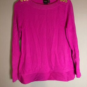 Vibrant Pink Sweater with Gold Button Accents